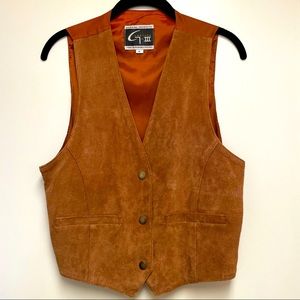 Vintage tan/brown genuine suede leather vest by Global Identity, size Medium.